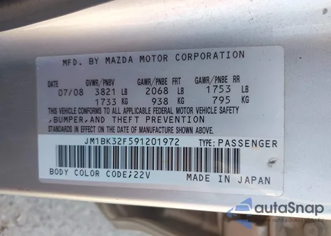 2009 Mazda Mazda3 I из США, поврежденный, VIN JM1BK32F591201972